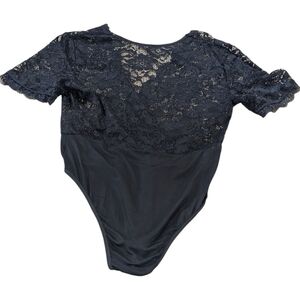 Black Lace Bodysuit S Sheer Floral Women's Romantic Goth Date Night Fitted Top